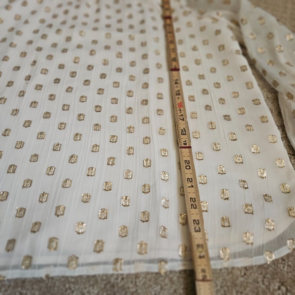 LOFT Clip Ruffle Smocked Blouse Women SZ Medium gauzy top lightweight lined Gold - Picture 12 of 15